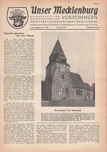 Unser Mecklenburg. - Giebel, F.W. (Red.): Unser Mecklenburg. Nr. 182 vom 10. Mai  1963.  Heimatblatt für Mecklenburg und Vorpommern-Organ der Landsmannschaft Mecklenburg. (Titelkopf mit dem Mecklenburger Wappen). 