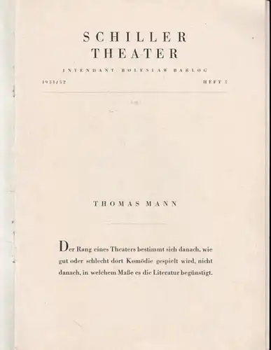 Berlin. - Schillertheater. - Boleslaw Barlog (Intendanz). - Johann Nestroy: Die beiden Nachtwandler. Programmheft 7, Spielzeit  1951 / 1952. Inszenierung: Oscar Fritz Schuh, mit...