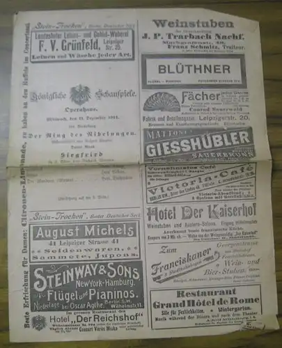 Berlin. - Königliche Schauspiele, Opernhaus. - Wagner, Richard: Der Ring des Nibelungen. 3. Abend: Siegfried. Besetzungszettel. Aufführung: Mittwoch, 11. Dezember 1901. Mitwirkende: die Herren Kraus...