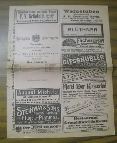 Berlin. - Königliche Schauspiele, Opernhaus. - Wagner, Richard: Der Ring des Nibelingen. Erster Abend: Das Rheingold. Aufführung am Sonnabend, 22. Juni 1901. Besetzungszettel. Mitwirkende: die...