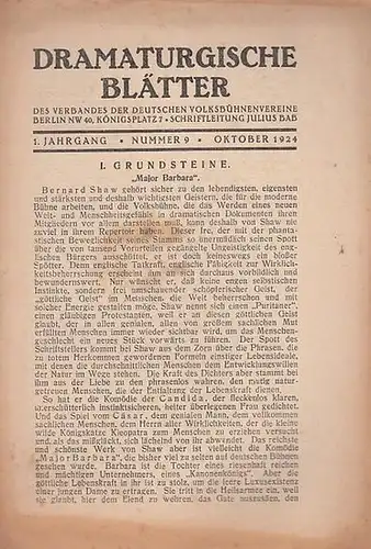 Dramaturgische Blätter. - Verband der Deutschen Volksbühnenvereine. - Schriftleitung: Julius Bab: Nummer 9, Oktober 1924, 1. Jahrgang. Dramaturgische Blätter des Verbandes der Deutschen Volksbühnenvereine. 