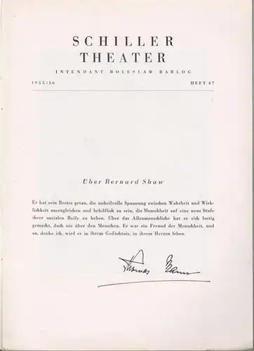 Berlin. - Schillertheater. - Boleslaw Barlog. - Shaw, Bernard: Cäsar und Cleopatra. Programmheft 47 der Spielzeit 1955 - 1956.  Inszenierung: Hans Lietzau, mit u. a.: Walter Franck, Luitgard Im, Franz Nicklisch, Wolfgang Kühne. 