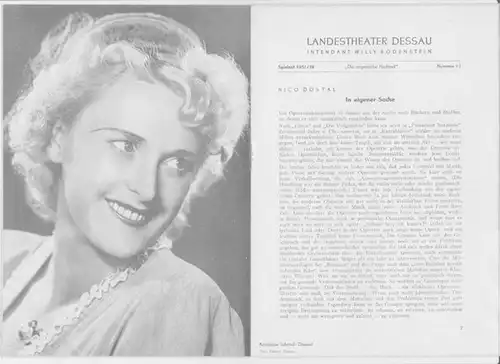 Dessau. - Landestheater. - Intendant: Willy Bodenstein. - Red. : Chefdramaturg Heinz Thiel. - Nico Dostal: Landestheater Dessau. Spielzeit 1951 / 1952, Nummer 15. - Mit Besetzungsliste zu: Die ungarische Hochzeit ( Nico Dostal ). - Inszenierung: Alfred Ti