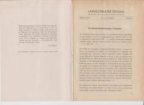 Dessau. - Landestheater. - Anhaltisches Theater. - Intendant: Willy Bodenstein. - Christoph Willibald v. Gluck. - Rio Gebhardt. - Zoltan Kodaly: Landestheater Dessau. Heft 4...