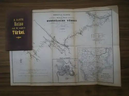 Barth, Heinrich: Reise durch das Innere der europäischen Türkei von Rustchuk über Philippopel, Rilo (Monastir), Bitolia und den Thessalischen Olymp nach Saloniki im Herbst 1862. Mit 2 Karten, 4 lithographirten Ansichten und 8 Holzschnitten. 