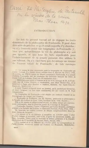 Fontenelle, Bernard le Bovier de. - Carre, (Jean-Raoul): La Philosophie de Fontenelle (-ou le Sourire de la Raison). 