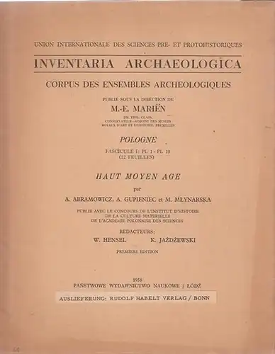 M.E. Marien (Publ.)- A. Abramowicz, A. Gupieniec et al. / Union Internationale des Sciences Pre- et Protohistoriques: Pologne - Haut Moyen Age. Fascicule I: Plate 1 - Plate 10 ( 12 Feulilles) - (= Inventaria Archaeologica - Corpus des Ensembles Archeologi