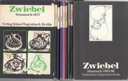 Zwiebel Almanach. - Klaus Wagenbach: Zwiebel Almanach. Konvolut mit 9 Jahrgängen aus den Jahren 1973 bis 1985/1986. - Enthalten: 9, 10, 11, 14, 15, 18, 19, 20 und 21. und 5. - Beigegeben ist Almanach 37 von 2001 / 2002 mit dem Gesamtverzeichnis !. 