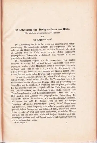 Graf, Engelbert - Elisabeth Nasse, Eberhard Faden u.a: Graf: Die Entwicklung des Stadtgrundrisses von Berlin. Ein siedlungsgeographischer Versuch. Enthalten in: Mitteilungen des Vereins der Studierenden...