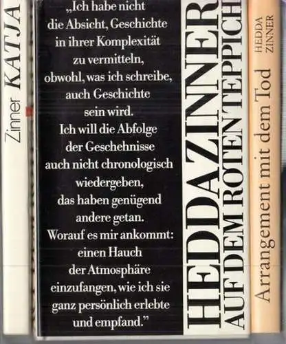 Zinner, Hedda: Konvolut mit 3 Bänden: Auf dem roten Teppich / Arrangement mit dem Tod / Katja. - alle gewidmet und signiert !. 