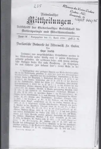 Niederlausitzer Mitteilungen. - Hugo Jentsch / Hermann Böttcher / D. A. Werner / F. Hohlfeld u.a: Niederlausitzer Mitteilungen. Band IV (4), zweite Hälfte mit den...