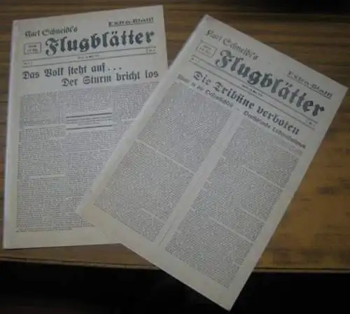 Schneidt, Karl (1854 - 1945): Karl Schneidt' s Flugblätter (Extra-Blatt ! ). Nummer 1 und 2. Mai 1919. - Im Inhalt: Die Tribüne verboten. Flucht in die Oeffentlichkeit - Deutschlands Leidensstationen / Das Volk steht auf  Der Sturm bricht los. 