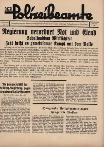 Polizeibeamte, Der.-  [Kommunistische Partei Deutschlands] (Hrsg.): Der Polizeibeamte. 6. Jahrgang Nr. 3 - Juni / Juli 1931. Kampforgan der Roten Schupozellen für die unteren...