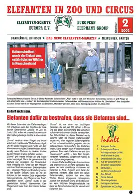 Elefanten in Zoo und Circus. Das neue Elefanten-Magazin.  Heft 2/2002. 