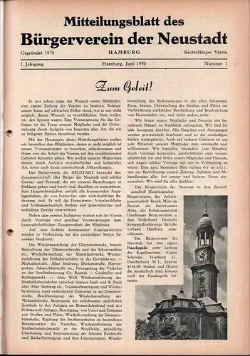 Mitteilungsblatt des Bürgerverein der Neustadt, Hamburg. 