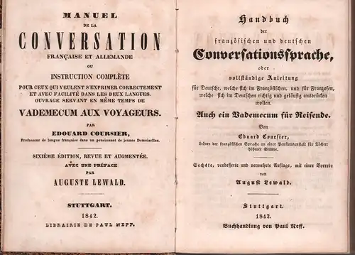 Coursier, Edouard: Handbuch der französischen und deutschen Conversationssprache, oder vollständige Anleitung für Deutsche, welche sich im Französischen, und für Franzosen, welche sich im Deutschen richtig...