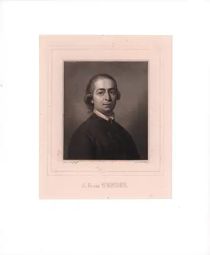 J. G. von Herder. Stahlstichportrait. Brustbild nach rechts, mit mehrfacher feiner Linieneinfassung. Gestochen von L[azarus] Sichling nach einem Gemälde von A[nton] Graff, Druck von F. A. Brockhaus, Herder, Johann Gottfried (1744-1803)