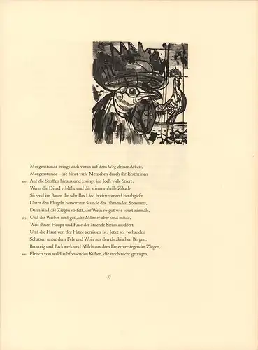 Hesiodos [Hesiodus]: Werke und Tage. Aus dem Griechischen übertragen von Albert von Schirnding. Mit zweiunddreissig Holzstichen von Imre Reiner. 