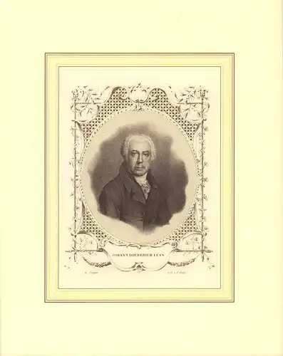 PORTRAIT Johann Diederich Luis. (1754-1821, Hamburger Senator seit 1818). Brustbild, en face. Aufgewalzte Lithographie v. Conrad Kiesel mit oval bronzierter, floraler Umrankung, Luis, Johann Diederich