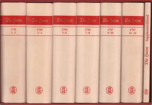 Schiller, Friedrich (Hrsg): Die Horen. Eine Monatsschrift. Hrsg. von Schiller. (Unveränderter NACHDRUCK der Jgge. 1795-1797). 12 in 6 Bdn. + 1 Supplementbd. 