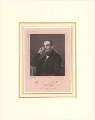 PORTRAIT Rönne. Halbfigur sitzend im Dreiviertelprofil. Stahlstich von Nordheim nach einem Lichtbild Vogels, Rönne, Friedrich Ludwig von