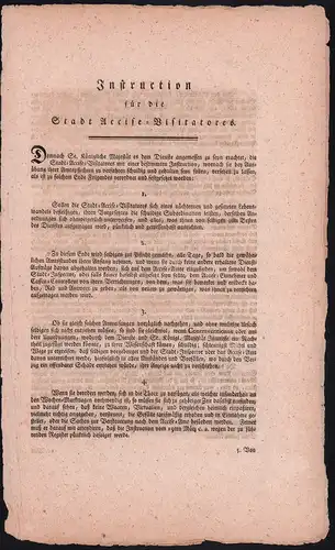 Friedrich Wilhelm II., König von Preußen: Instruction für die Stadt Accise-Visitatores. Berlin, den 12ten Junii 1787. Auf Sr. Königl. Majestät  allergnädigsten Special-Befehl. 