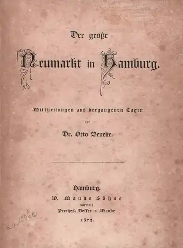 Beneke, Otto: Der große Neumarkt in Hamburg. Mittheilungen aus vergangenen Tagen. 