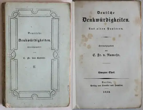 Rumohr: Deutsche Denkwürdigkeiten 2. Teil 1832 - Geschichte Deutschland - xz