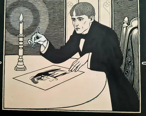 Carl S. Junge - Beardsley am Zeichen - Feder und weiße Gouache auf Karton sf