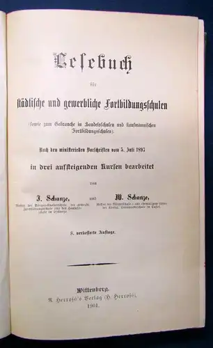 Prämienbuch Ohne Fleiss kein Preis. 1901 Lesebuch städt. u. gewerbl. Schulen js