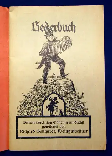 Gebhardt´s Weinschank Stadtparkhöhe Liederbuch um 1925 Geschichte Sachsen mb