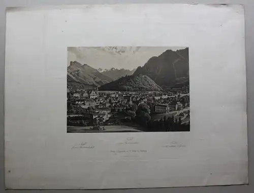 getönte Lithografie Ischl von Theresien's Hütte um 1840 Landschaft sf