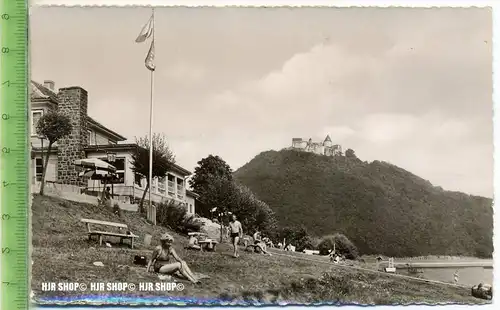 „Edersee-Strandbad mit Schloß Waldeck“ um 1950/1960 ungebrauchte Karte