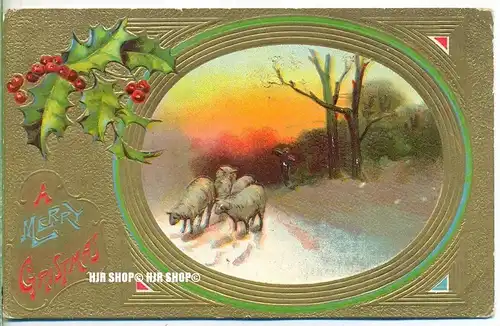 um 1920/1930  Antsichtskarte,  „Merry Gristmas  “ ohne Frankatur, Stempel,