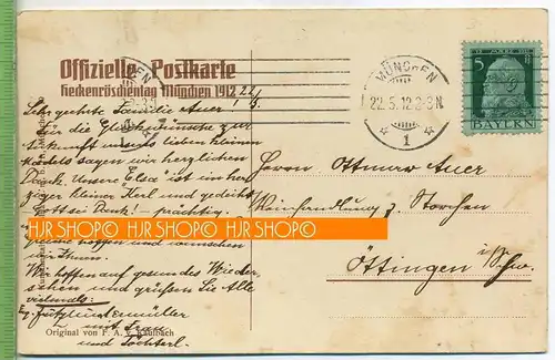 Heckenrosentag Mai 1912, F.A.v. Kaulbach Verlag: ---. POSTKARTE ,  mit Frankatur, mit Stempel, München 22.5.12 Erhaltung