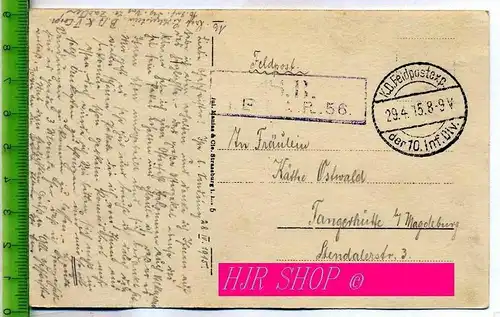 Feldpost nach Tangerhütte, Schlacht bei Saarburg 20. Aug. 1914 gel. 29.04.1915 / Feldpostexp.