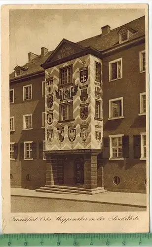 Frankfurt/Oder Wappenerker in der Elisabethstr., Verlag: -----, Postkarte mit Frankatur und Stempel, FRANKFURT