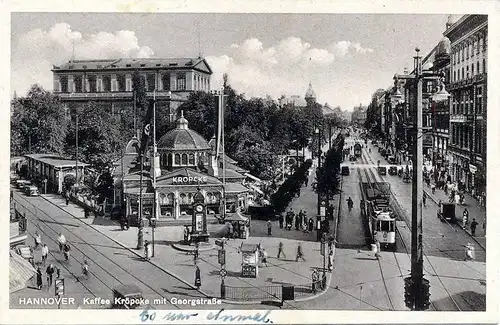 Ansichtskarte Hannover-Kaffee Kröpcke mit Georgstrasse