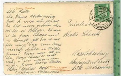 Fermatt- Matterhorn, Verlag: Ludwig Carstens, Hamburg, Postkarte,, mit Frankatur, mit Stempel