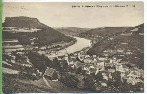 Sächs. Schweiz – Königstein mit Lilienstein (411 M) um 1920/1930, Verlag:, Trau & Schwab, Dresden, POSTKARTE