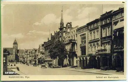 Ansichtskarte, Marienburg Wpr. Schloß mit Marktplatz