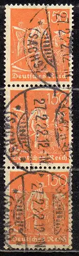 Deutsches Reich, Mi-Nr. 169 gest., senkrechter 3´er-Streifen, WZ Rauten