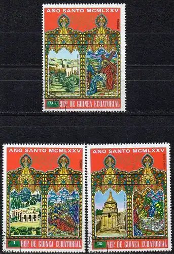 Äquatorial-Guinea, Mi-Nr. 529, 530 +533 gest., Ostern 1975, Gebäude in Jerusalem