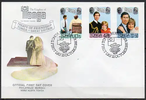 Tonga, Mi-Nr. 786, 787 + 788 gest. auf FDC