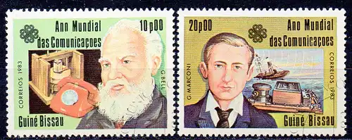 Guinea-Bissau, Mi-Nr. 703 + 704 gest., Weltkommunikationsjahr, Alexander Graham Bell + Guglielmo Marconi