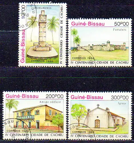Guinea-Bissau, Mi-Nr. 1000 - 1003 gest., kompl., Bauwerke