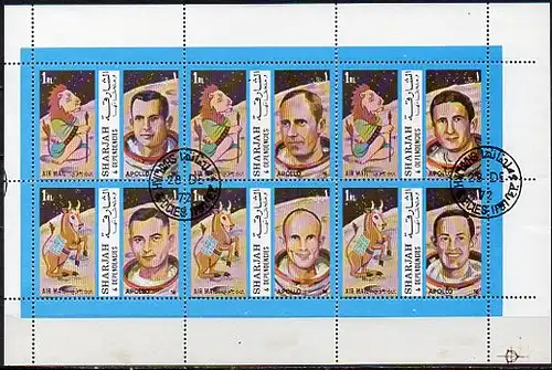 Sharjah, Mi-Nr. 1362 - 1367 gest., kompl., KlBgn.,  Sternzeichen u. Astronauten Apollo 15 + 16