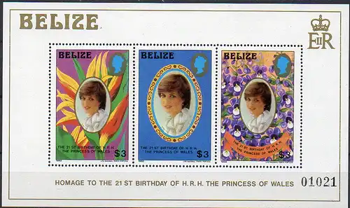 Belize, Block Mi-Nr. 49 **, Geburtstag von Lady Di