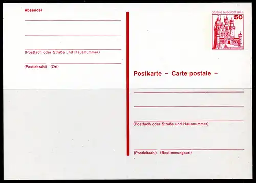 Berlin, Postkarte Mi-Nr. P 105 ungebraucht, Burgen und Schlösser 50 Pf