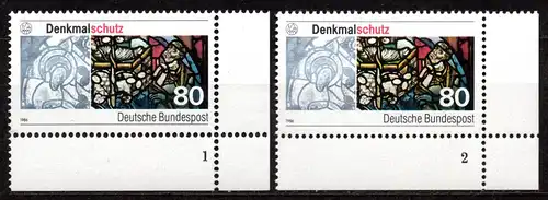 BRD, Mi-Nr. 1291 **, Eckrand UR mit Formnummern 1 + 2, Denkmalschutz